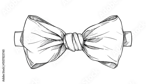 Tie Bow Doodle Sketch � Hand Drawn Vintage Ribbon Neck Bow for Wedding and Fashion Elements, Isolated Vector Illustration.