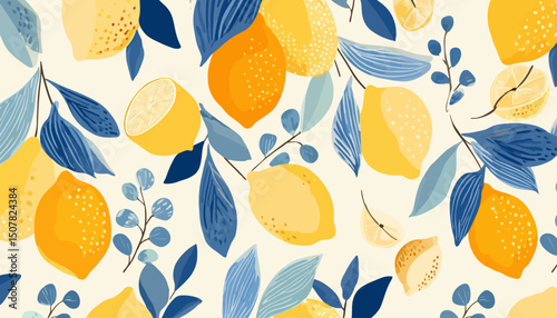Sunny Lemon Seamless Pattern � Tropical Summer Fruit Print for Bright Fabric, Wallpaper, and Packaging Designs