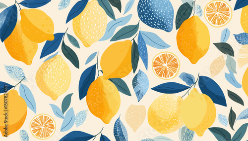 Sunny Lemon Seamless Pattern � Tropical Summer Fruit Print for Bright Fabric, Wallpaper, and Packaging Designs