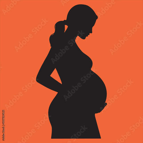 Silhouette of pregnant woman on orange background