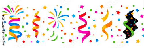 3D Colorful Confetti Vector Set: Gradient Party Elements, Swirl Ribbons & Fireworks � Festive Celebration Illustration