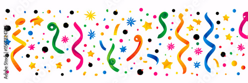 3D Colorful Confetti Vector Set: Gradient Party Elements, Swirl Ribbons & Fireworks � Festive Celebration Illustration