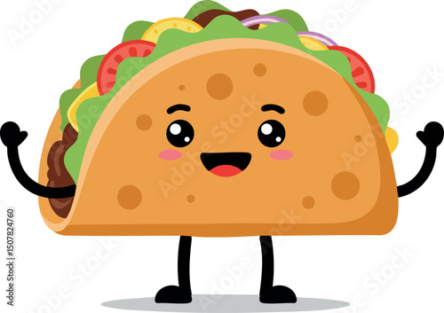 Cute smiling taco character with arms and legs happy food vector illustration