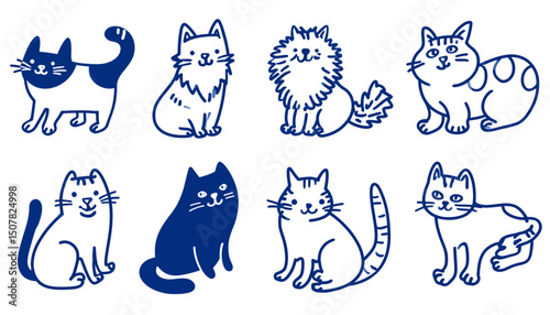 Trendy Flat Linear Vector Illustration � Cats and Pets, Funny Mascots, Cartoon Characters, Friendly Stickers and Badges for Advertising and Social Media