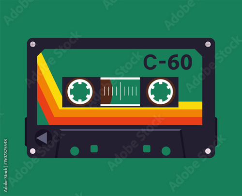 Cartoon retro music tape poster. Audio cassette backdrop, pop music album tape design flat vector background illustration. Old school music audio tape backdrop