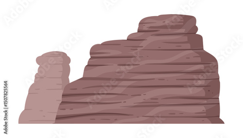 Cartoon mountain silhouette. Nature landscape mountain, rocky range and peak, outdoor hiking flat vector illustration. Mountain view