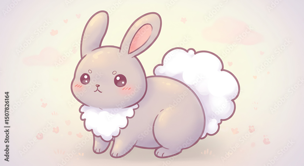 Fototapeta premium Adorable Gray Bunny Rabbit Cartoon Illustration Cute Fluffy Kawaii Animal Design