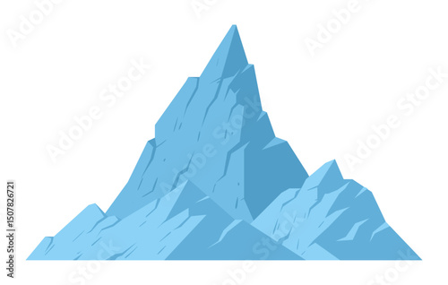 Ice mountain silhouette. Nature landscape snowy mountain, rocky range and glacier peak, outdoor hiking flat vector illustration. Cartoon snowy mountain view