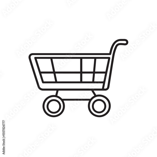 Simple shopping cart line icon shows buying and retail activity on transparent background