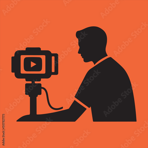 Man filming video blog with smartphone tripod
