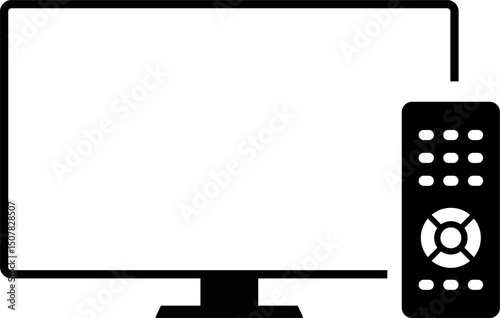 tv with remote icon. Home technology icons. monitor led tv sign. buttons and circular pad. Wireless Technology. Consumer Electronics Icons. Security System
