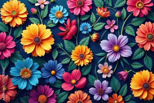 Intricate, flowing blooms, continuous pattern, retro, floral, background