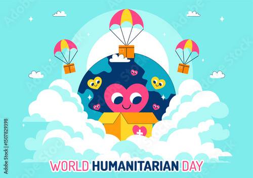 Vector Illustration for World Humanitarian Day Featuring Global Acts of Kindness, Charity, Volunteer Work, and Community Support in a Flat Background