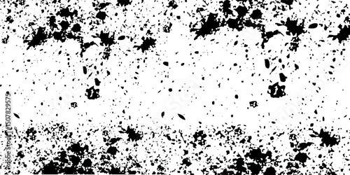 Paint splatter sprinkle seamless pattern with ink drops and dots. Black messy splashed ink backdrop. Monochromatic sprinkled watercolor dribble drizzle texture. Dirty spatter drops on white background