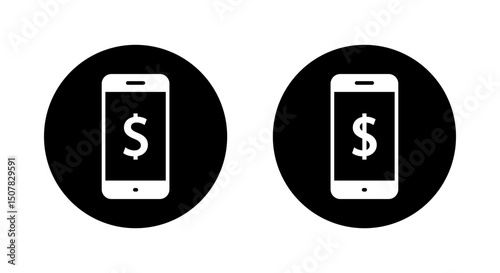 Dollar, USD currency on mobile phone icon on black circle. Money on smartphone screen sign symbol
