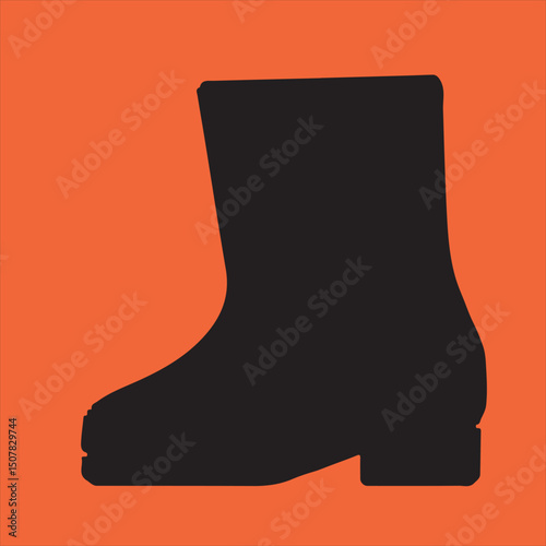 Black silhouette of a womens ankle boot on orange