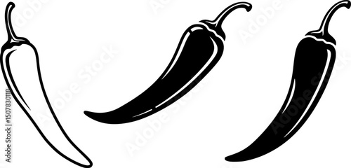 chili pepper line art, black outline, vector and illustration, coloring book page line art drawing
