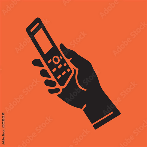 Hand holding old cell phone silhouette