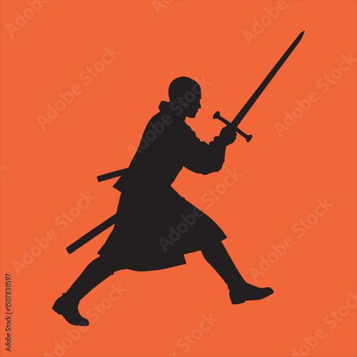 Medieval warrior sword fight silhouette