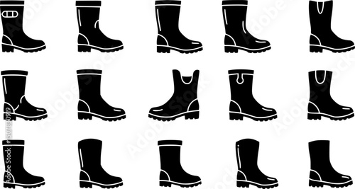 set of rubber boot doodle line art, black outline, vector and illustration, coloring book page line art drawing
