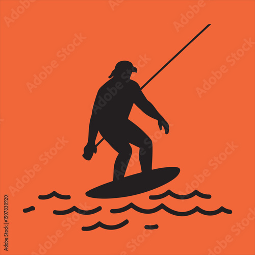 Wakeboarding silhouette on orange background