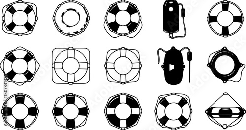 set of swimming ring line art, black outline, vector and illustration, coloring book page line art drawing

