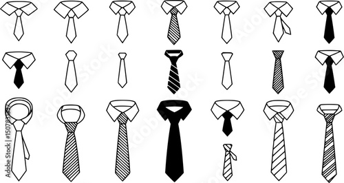 set of tie line art, black outline, vector and illustration, coloring book page line art drawing
