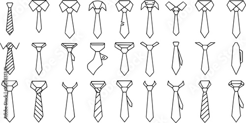 set of tie line art, black outline, vector and illustration, coloring book page line art drawing
