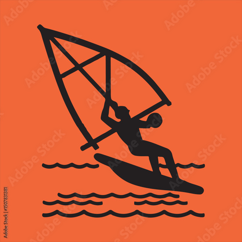 Windsurfing silhouette action pose illustration