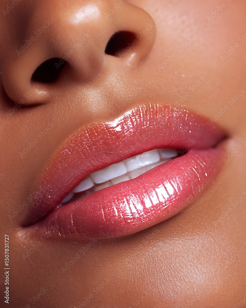 Obraz premium close-up of lips with shiny shimmer gloss