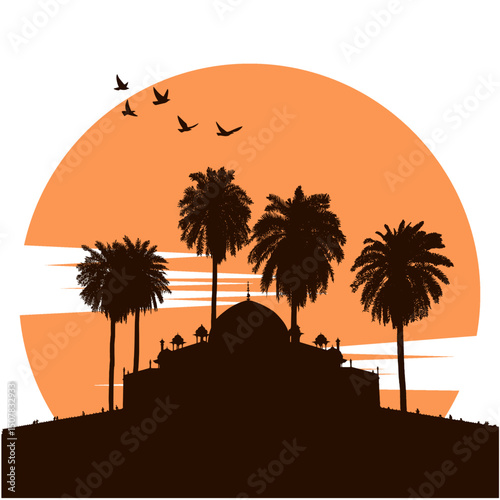 illustration of a mosque silhouette design at dusk