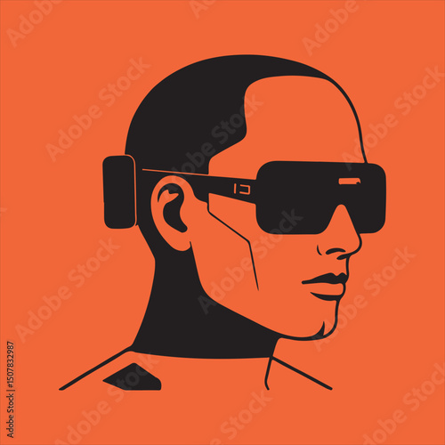 Futuristic male silhouette wearing glasses