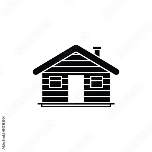 Black silhouette of a house with a chimney icon on transparent background