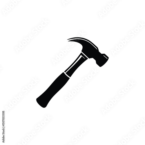 Black silhouette of claw hammer on transparent background, illustration