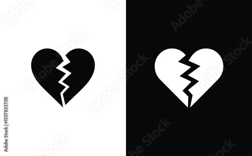 Broken Heart Symbol with Zigzag Fracture in Monochromatic Palette