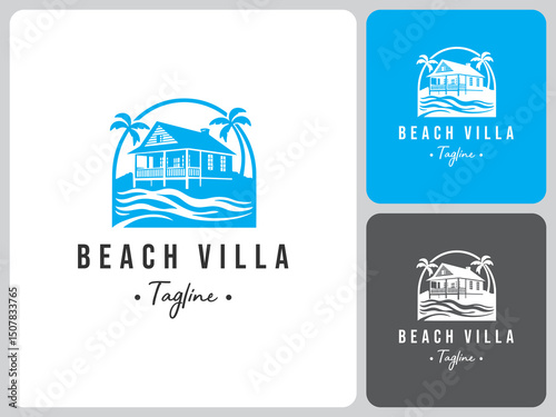 tropical beach villa logo vector