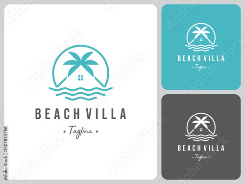 tropical beach villa logo vector