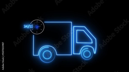 Animation of truck car with clock icon isolated on transparent background. Concept of transportation, distribution, global logistics network, import-export, delivery and shipping, worldwide business.