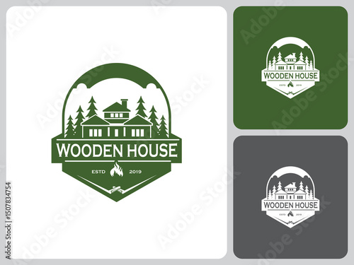 vector logo forest wooden house