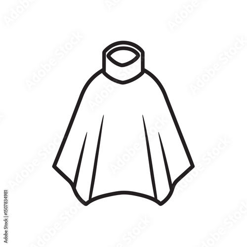Single black outline illustration shows a poncho with collar and transparent background