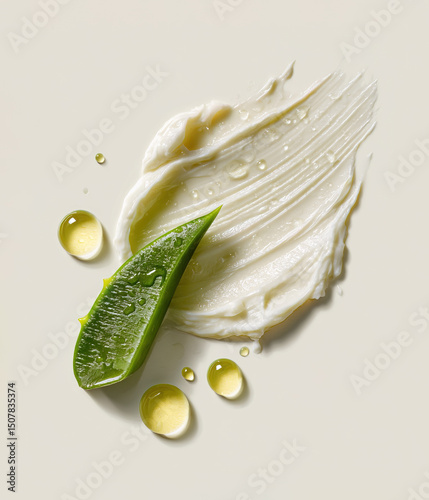 Cosmetic cream with aloe vera leaf on neutral background