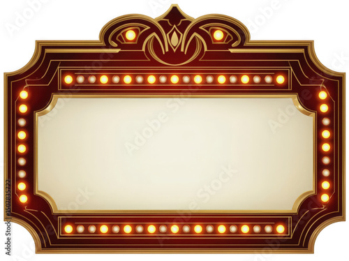 Vintage marquee sign with bright lights and ornate design elements.