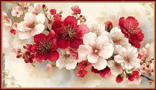 Beautiful Red And Pink Flowers In Artistic Style