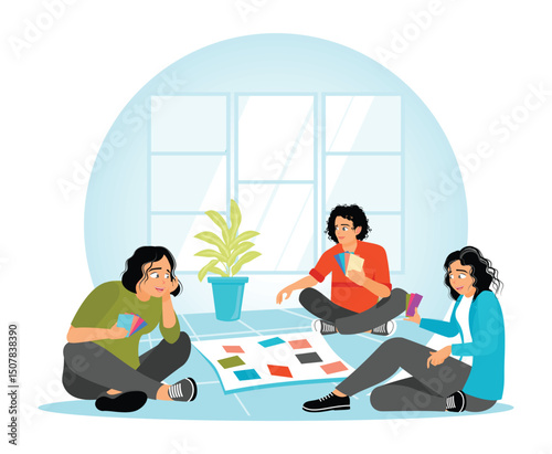 A Group of Female Friends Enjoying Free Time Playing Cards in a Bright Indoor Setting.
