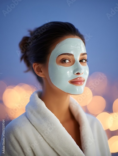 Woman with glowing skin and facial mask in spa setting