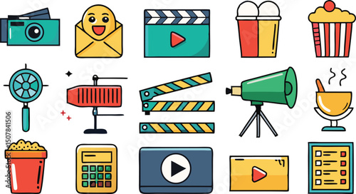 Filmmaking and Video Production Icons, Equipment, and Storytelling