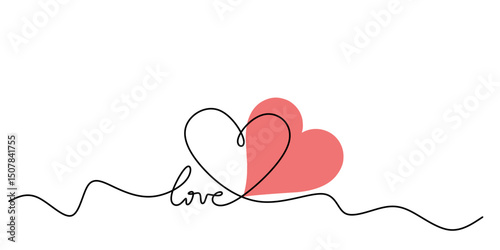 heart . Hand drawn vector illustration in continuous line. Abstract love symbol. Continuous line art vector illustration. heart illustration text writing with continuous line art.