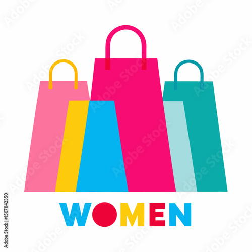 Colorful shopping gift bags vector on white background.