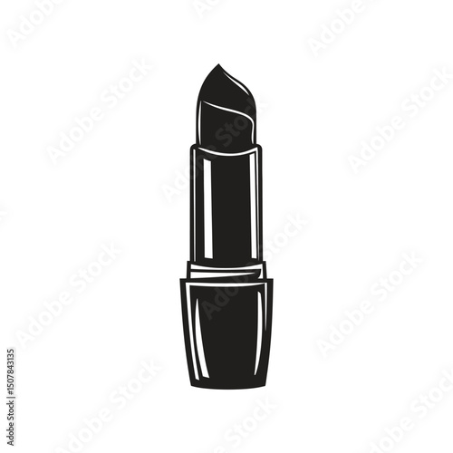 Sleek black lipstick tube stands boldly, ready for application, and features a transparent background