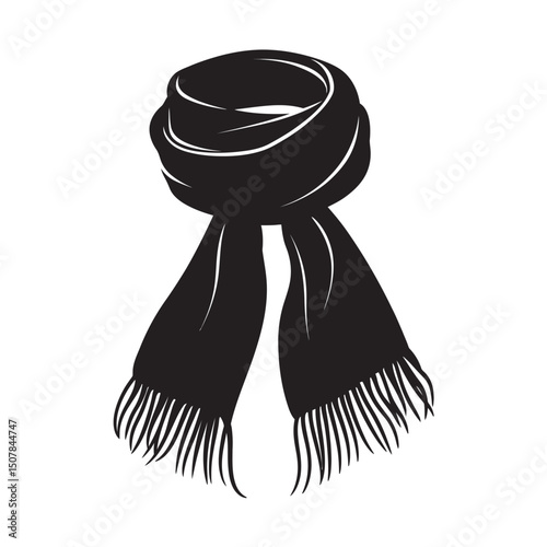 Solid silhouette of a stylish scarf hangs gracefully with delicate fringes against the transparent background